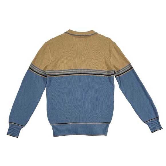 vintage mervyns Men Collection Tan Blue Pullover Sweater Medium Retro Hipster - Picture 3 of 14